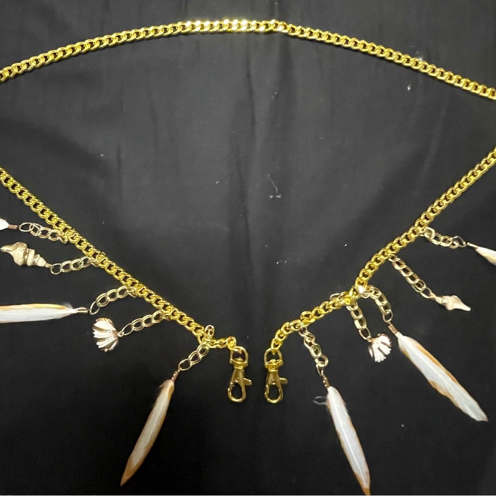 Gold and White belt with Organic Pendants